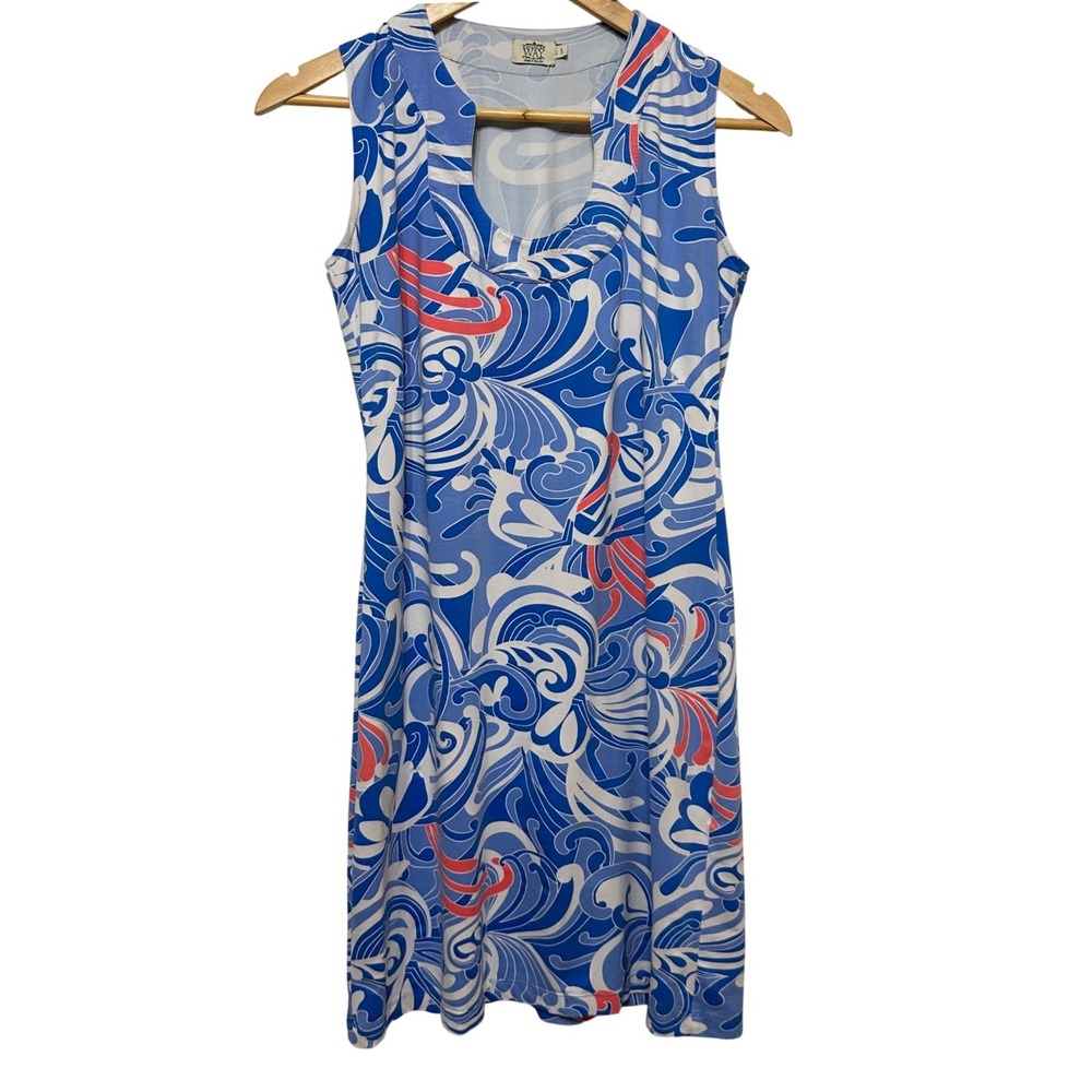 Katherine Way Shift Dress Womens Small Blue Abstract Sleeveless Preppy Coastal
